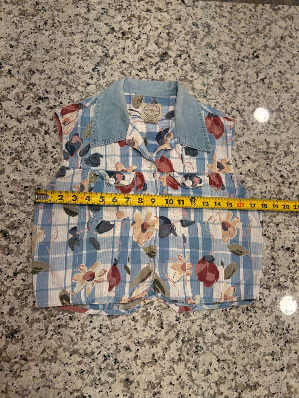 Vintage 90s Cropped Gingham Floral Patchwork Vest Retro Denim Women’s L - Picture 8 of 8
